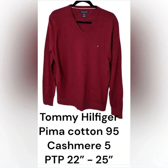 Tommy Hilfiger cashmere cotton blend  sweater,v neck,men size L, PTP 22”-25”. EC - Picture 1 of 12